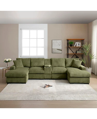 Streamdale U Shaped Cloud Couch Sectional Sofa, 126" Oversized Comfy Green Sofa with Console