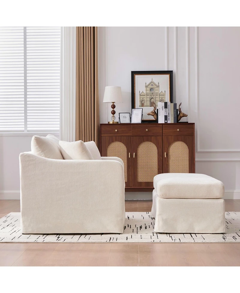 Streamdale Modern Upholstered Farmhouse Chair & Ottoman Set, Beige