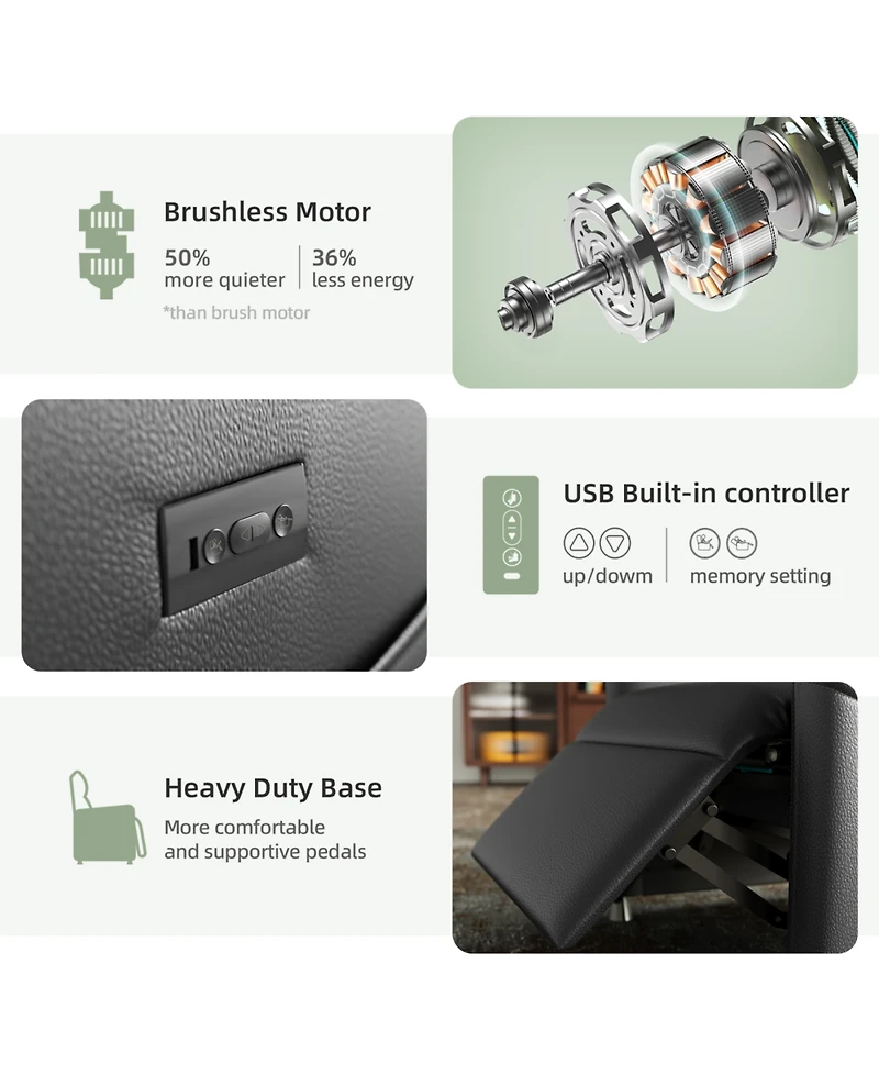 Streamdale Power Recliner Chair - Black Leather w/ Footrest, Padded Seat, Compact Design