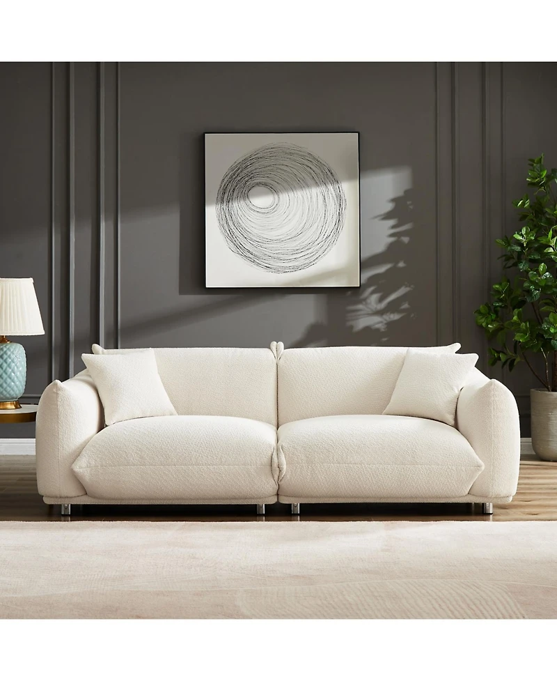 Streamdale Oversized Sherpa Loveseat Sofa with Metal Legs, 3 Seater Couch - White