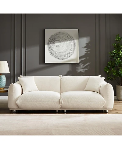 Streamdale Oversized Sherpa Loveseat Sofa with Metal Legs, 3 Seater Couch - White