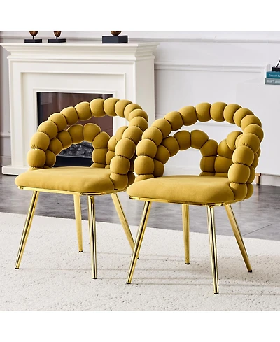 Streamdale Set of 2 Yellow Velvet Dining Chairs with Gold Legs