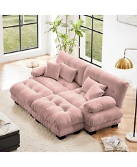 Streamdale Furniture Streamdale Cloud Couch Sleeper Sofa, Chenille 2 Seater Sofa with 2 Ottomans, Pink