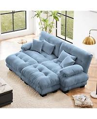 Streamdale Furniture Streamdale Cloud Couch Sleeper Sofa, Chenille 2 Seater Sofa with Ottomans & Pillows, Blue