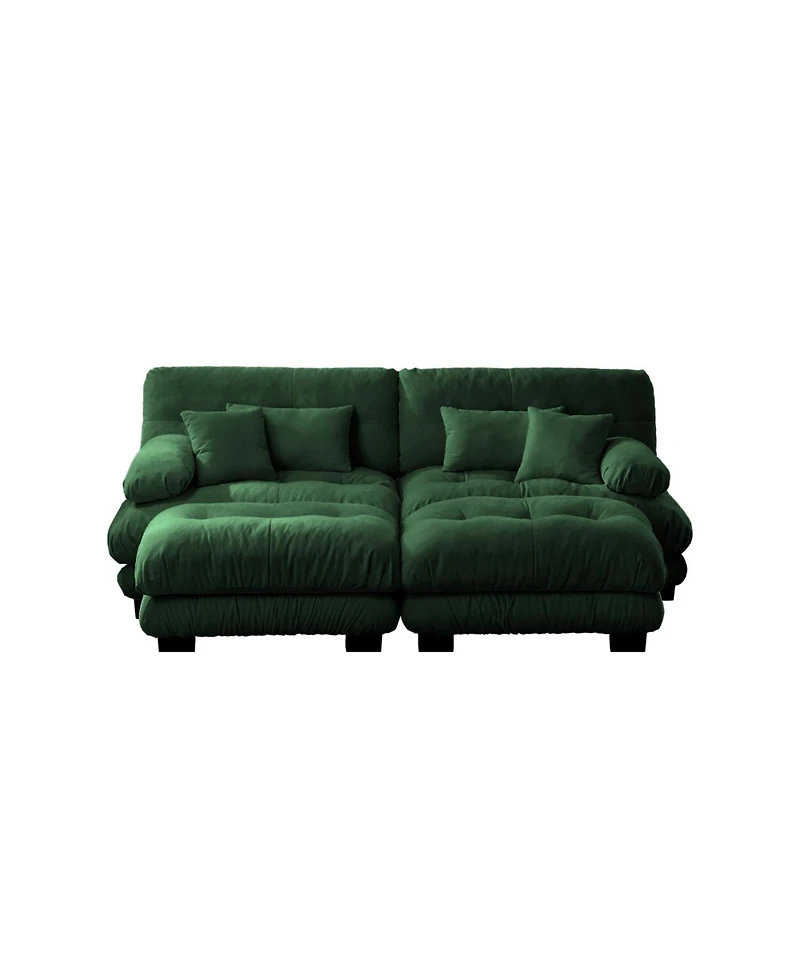 Streamdale Cloud Couch Sleeper Sofa, Chenille 2 Seater with 2 Lumbar & 2 Throw Pillows, Green