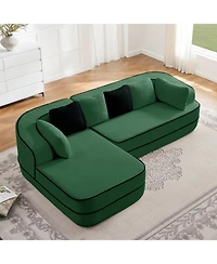 Streamdale Green L-Shaped Teddy Fabric Sofa with Chaise