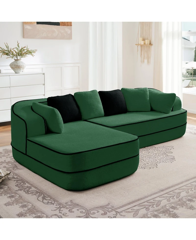 Streamdale Green L-Shaped Teddy Fabric Sofa with Chaise