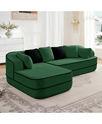 Streamdale Green L-Shaped Teddy Fabric Sofa with Chaise