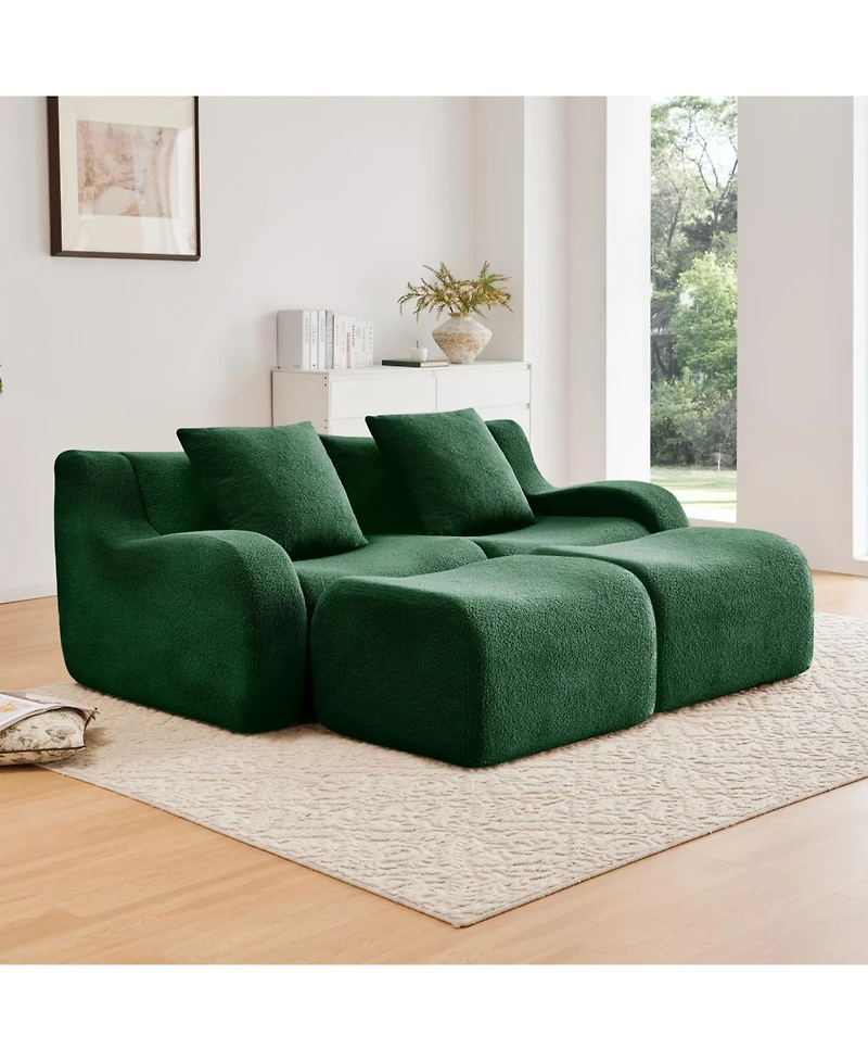 Streamdale Furniture Streamdale Soft Teddy Fabric Boneless Sofa with Anti-Slip Design, Green