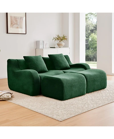 Streamdale Furniture Streamdale Soft Teddy Fabric Boneless Sofa with Anti-Slip Design, Green