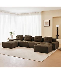 Streamdale Modern U-Shaped Corduroy Sectional Sofa with Ottomans - Brown