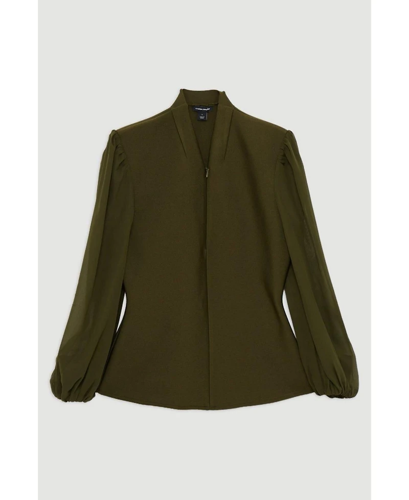 Karen Millen Women's Zip Detail Chiffon Sleeve Knit Top