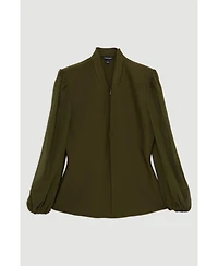 Karen Millen Women's Zip Detail Chiffon Sleeve Knit Top