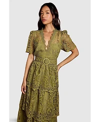 Coast Women's Short Sleeve Tiered Lace Midi Dress