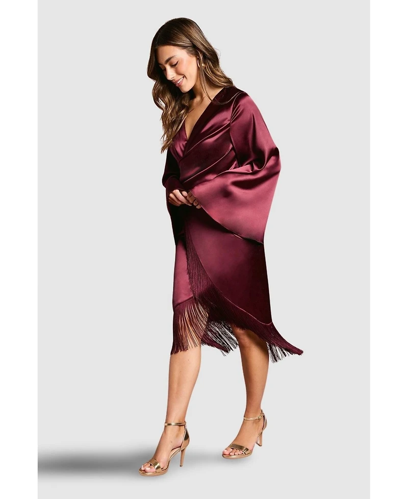 Coast Women's Satin Fringe Hem Wrap Waist Midi Dress