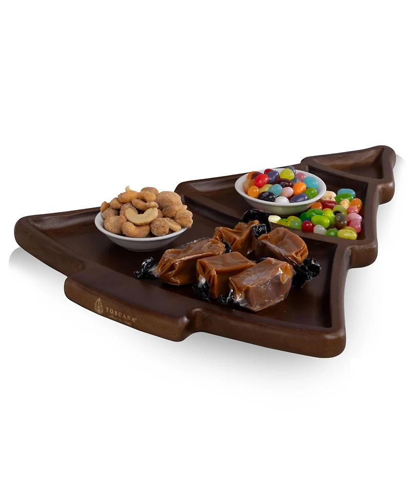 Toscana Christmas Tree Serving Tray with Gourmet Gift Pack, 3-Piece