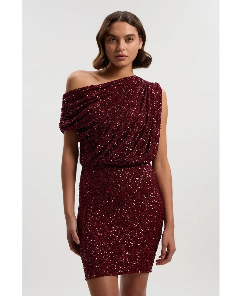 Karen Millen Women's One Shoulder Sequin Mini Dress