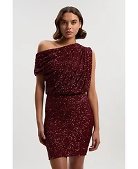 Karen Millen Women's One Shoulder Sequin Mini Dress