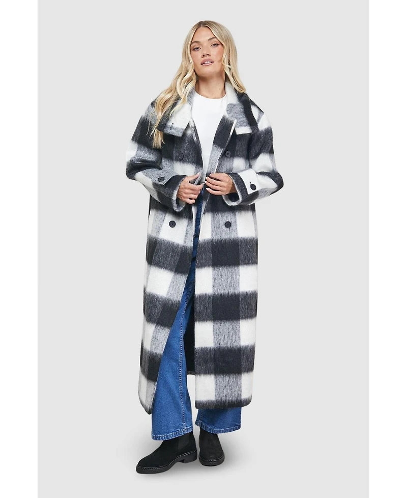 Oasis Women's Brushed Check Funnel Neck Coat