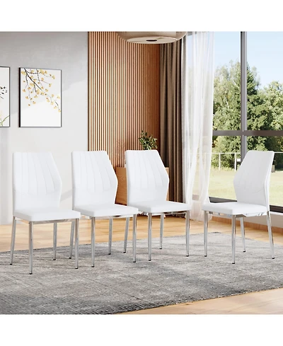Streamdale Furniture Streamdale Set of 4 Silver & White Dining Chairs, 37" High, Ergonomic Pu Backrest