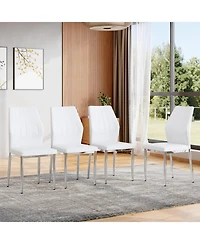 Streamdale Furniture Streamdale Set of 4 Silver & White Dining Chairs, 37" High, Ergonomic Pu Backrest