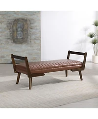 Streamdale 52" Mid Century Walnut Bench with Channeled Upholstered Footrest Stool