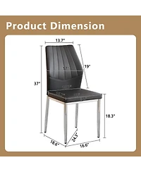 Streamdale Set of 6 Black & Silver Dining Chairs, 37" High, Ergonomic Pu Backrest