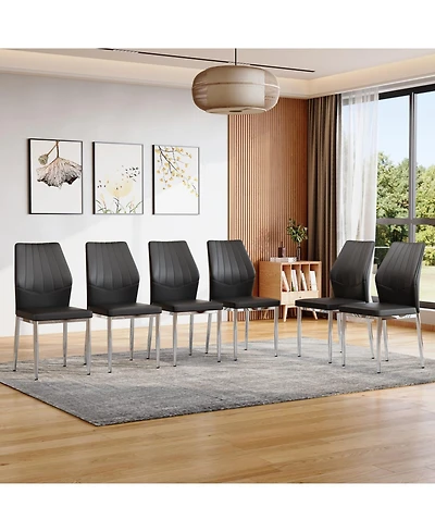 Streamdale Set of 6 Black & Silver Dining Chairs, 37" High, Ergonomic Pu Backrest