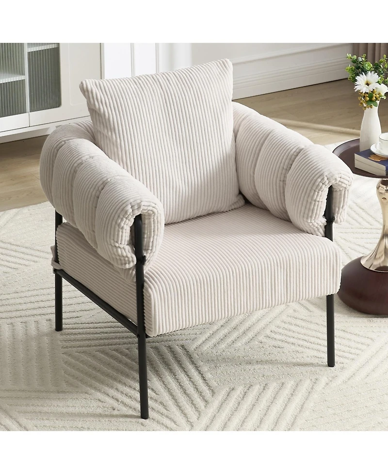 Streamdale Modern Teddy Fleece Upholstered Chair with Gold Metal Legs, Creamy White