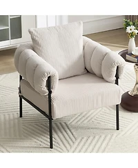 Streamdale Modern Teddy Fleece Upholstered Chair with Gold Metal Legs, Creamy White