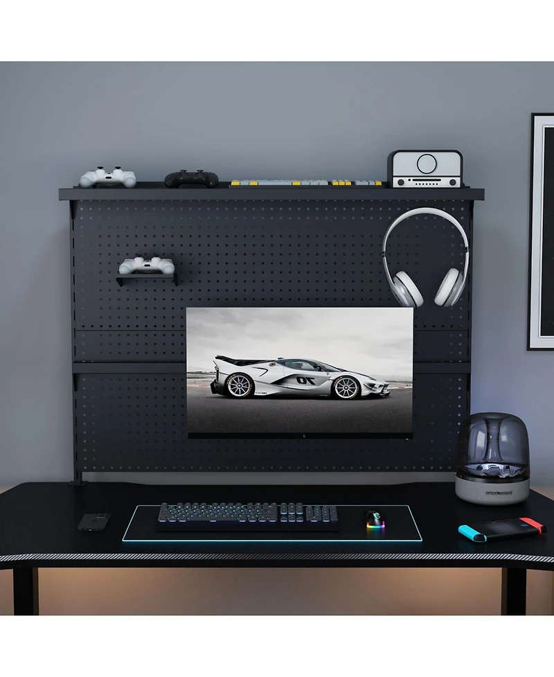 Streamdale FurnitureClamp-On Desk Pegboard with Monitor Stand, 43x35 Inch Organizer, Black