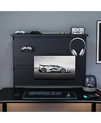 Streamdale FurnitureClamp-On Desk Pegboard with Monitor Stand, 43x35 Inch Organizer, Black