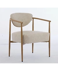 Streamdale Beige Pu dining/living/bedroom chair with foam seat/back, metal frame, wood grain visual.