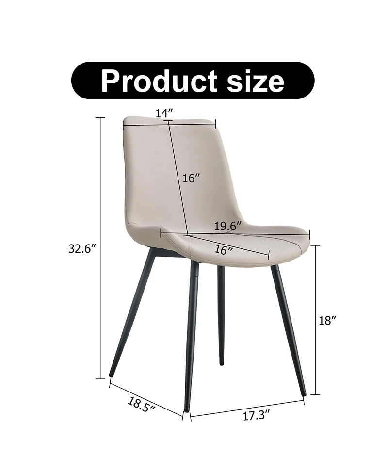 Streamdale Furniture Light gray faux leather dining chair with curved cushion, black metal legs (4 chairs)