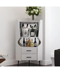 Streamdale Furniture Streamdale Wooden Corner Bar Cabinet with Storage Shelves and Drawers, White