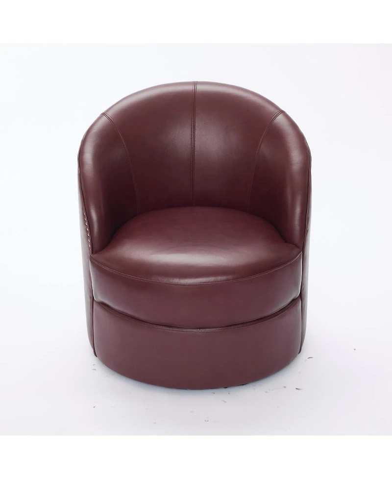 Streamdale Dark Red Leather Swivel Chair, Mid-Century Modern Lounge Chair