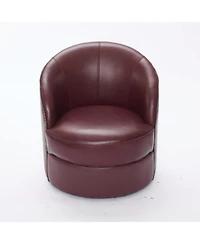 Streamdale Dark Red Leather Swivel Chair, Mid-Century Modern Lounge Chair