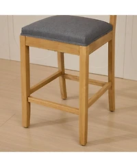Streamdale Furniture Solid Wood Rattan-Inspired Bar Stool with Linen Cushion
