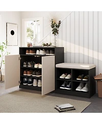 Streamdale Furniture Livingroom Cabinet with Shoe Bench, 2 Doors, 3-Tier Shelves, Entryway 4 Racks