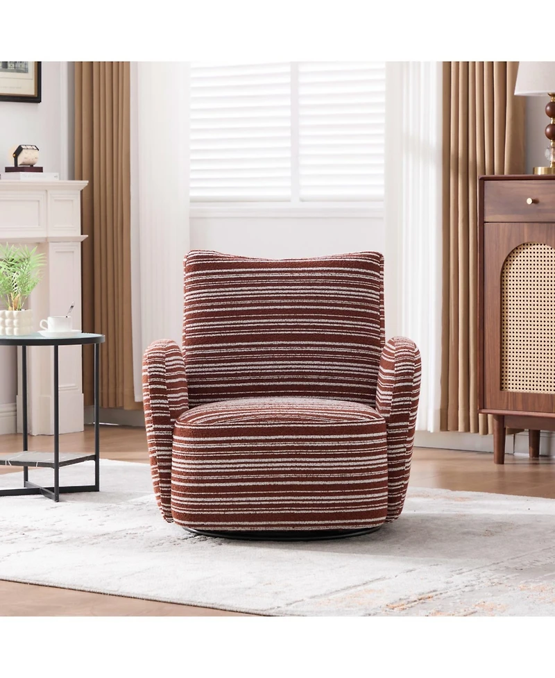 Streamdale Modern Style Swivel Leisure Chair with Striped Armrest