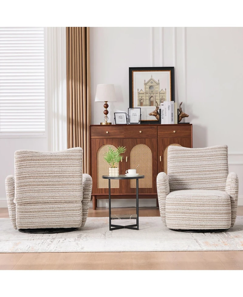 Streamdale Modern 360 Swivel Leisure Chair with Striped Armrest