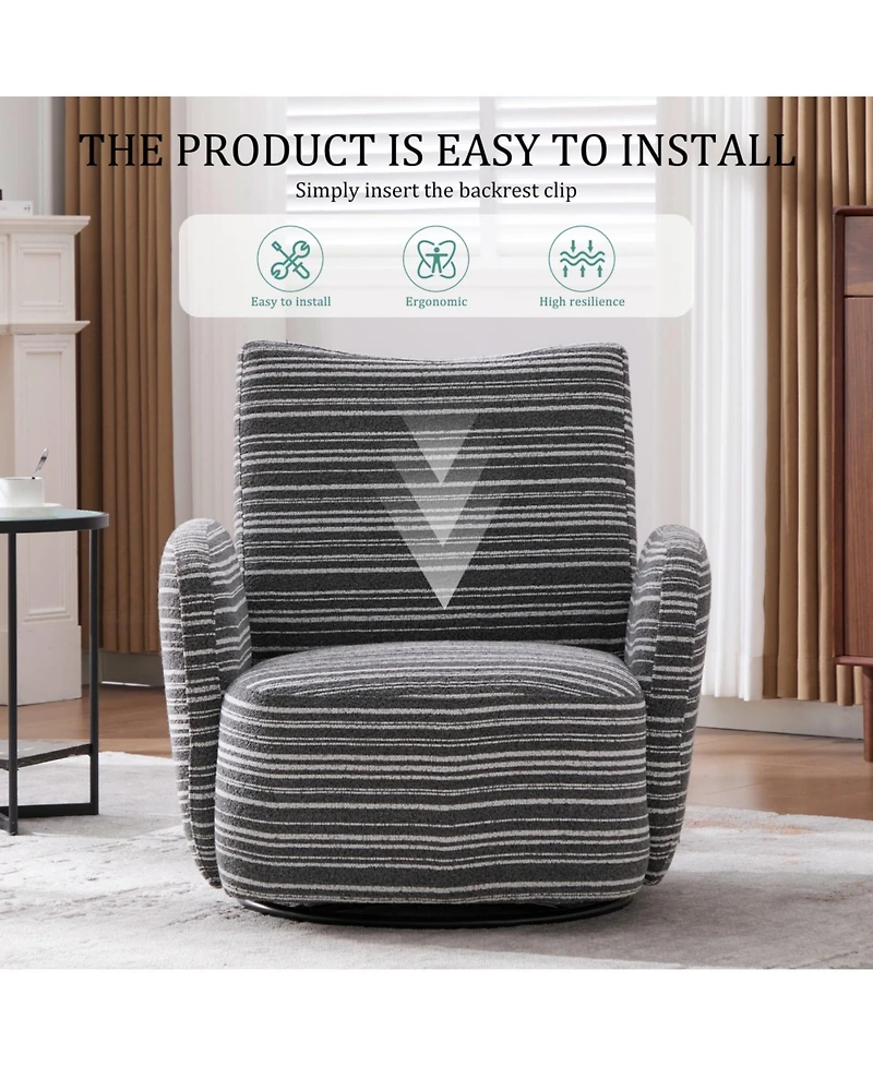 Streamdale Modern Swivel Leisure Chair with Striped Armrest