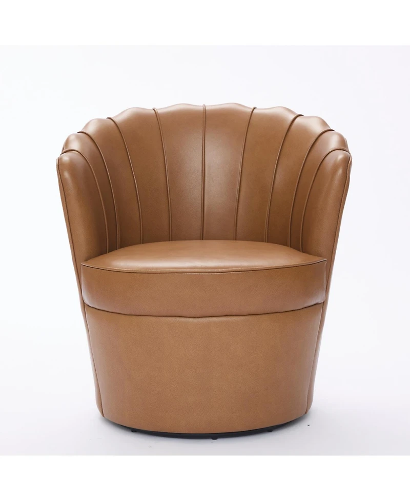 Streamdale Light Brown Petal Swivel Chair - 360 Spin, Genuine Leather Wing-Back Desk Chair