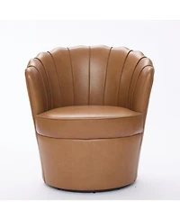 Streamdale Light Brown Petal Swivel Chair - 360 Spin, Genuine Leather Wing-Back Desk Chair