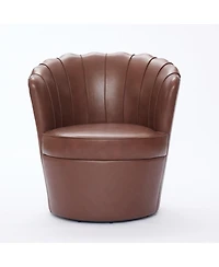 Streamdale Furniture Brown Petal Swivel Chair - 360 Spin, Genuine Leather Wing-Back Desk Chair