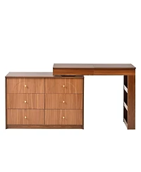 Streamdale Furniture Streamdale Vanity Desk with Mirror, Lights, Flip-Top, 7 Drawers, 9 Compartments, 3 Shelves, Walnut