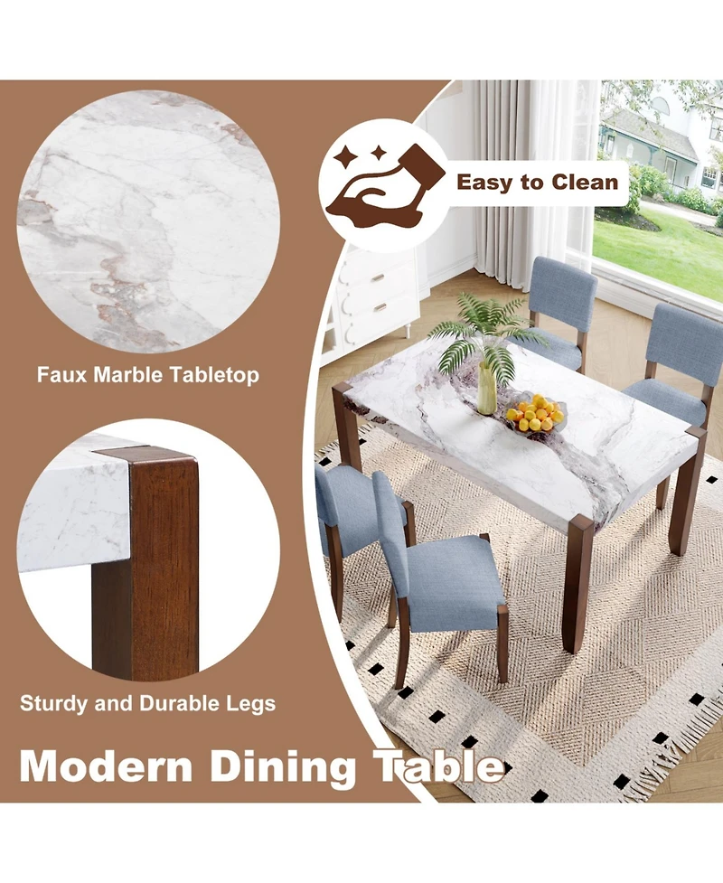 Streamdale Furniture 5-Piece Faux Marble Dining Table Set for 4 with Upholstered Chairs, Gray