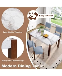 Streamdale Furniture 5-Piece Faux Marble Dining Table Set for 4 with Upholstered Chairs, Gray