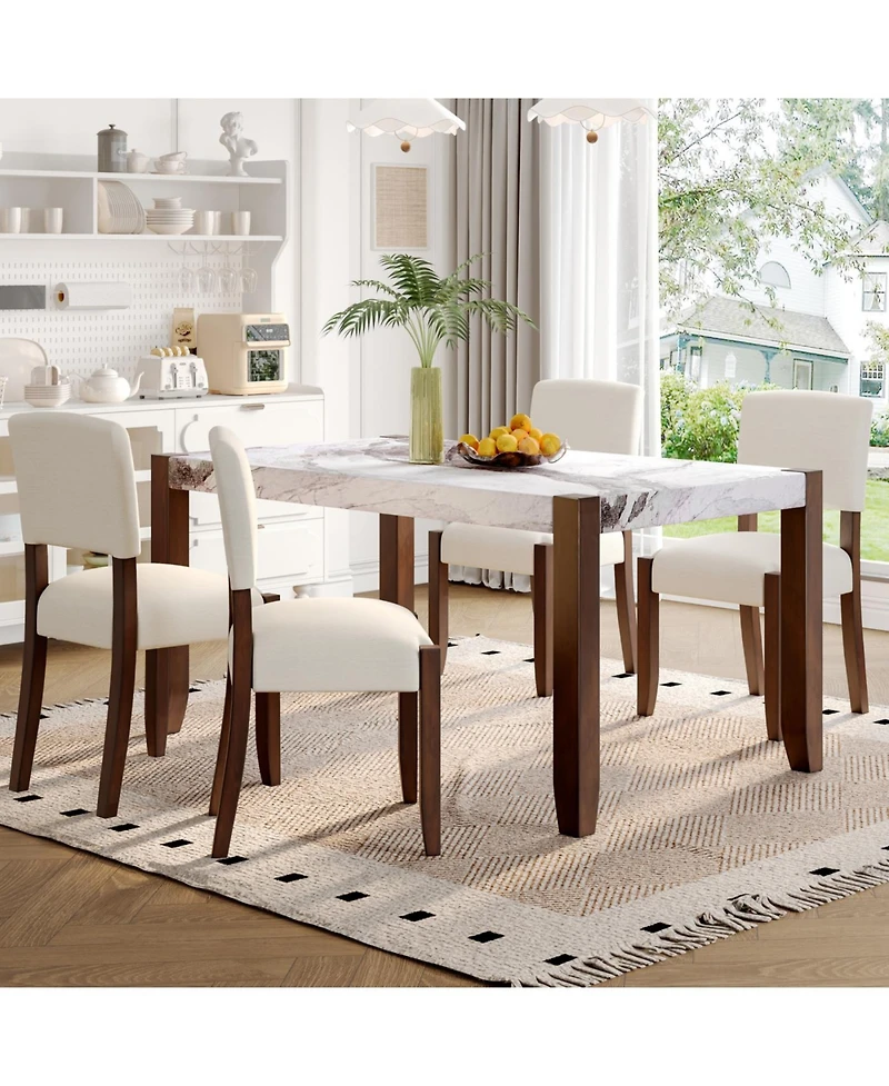 Streamdale Furniture 5-Piece Faux Marble Dining Table Set for 4 with Upholstered Chairs, Gray