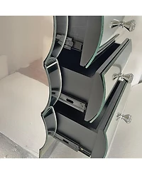 Streamdale Furniture Streamdale Curved Mirror 3-Drawer Nightstand/Bedside Table - Silver